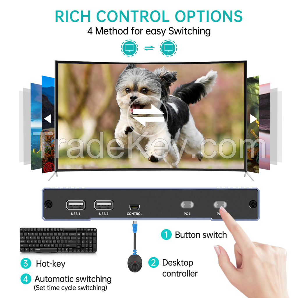 Seamless HDMI KVM Switch 2 Port 4K 30Hz + 2 Cables, MT-VIKI Seamless 4K HDMI KVM Switch with PIP POP