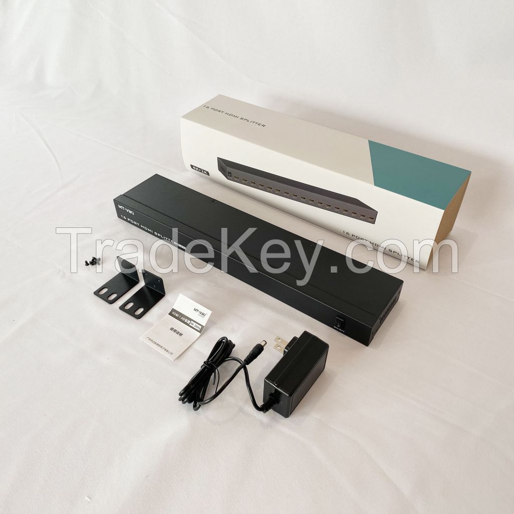 4K 30Hz HDMI Splitter 1 in 16 Out, MT-VIKI 1x16 1 Computer 16 Monitor + Power Adapter HDMI Splitter