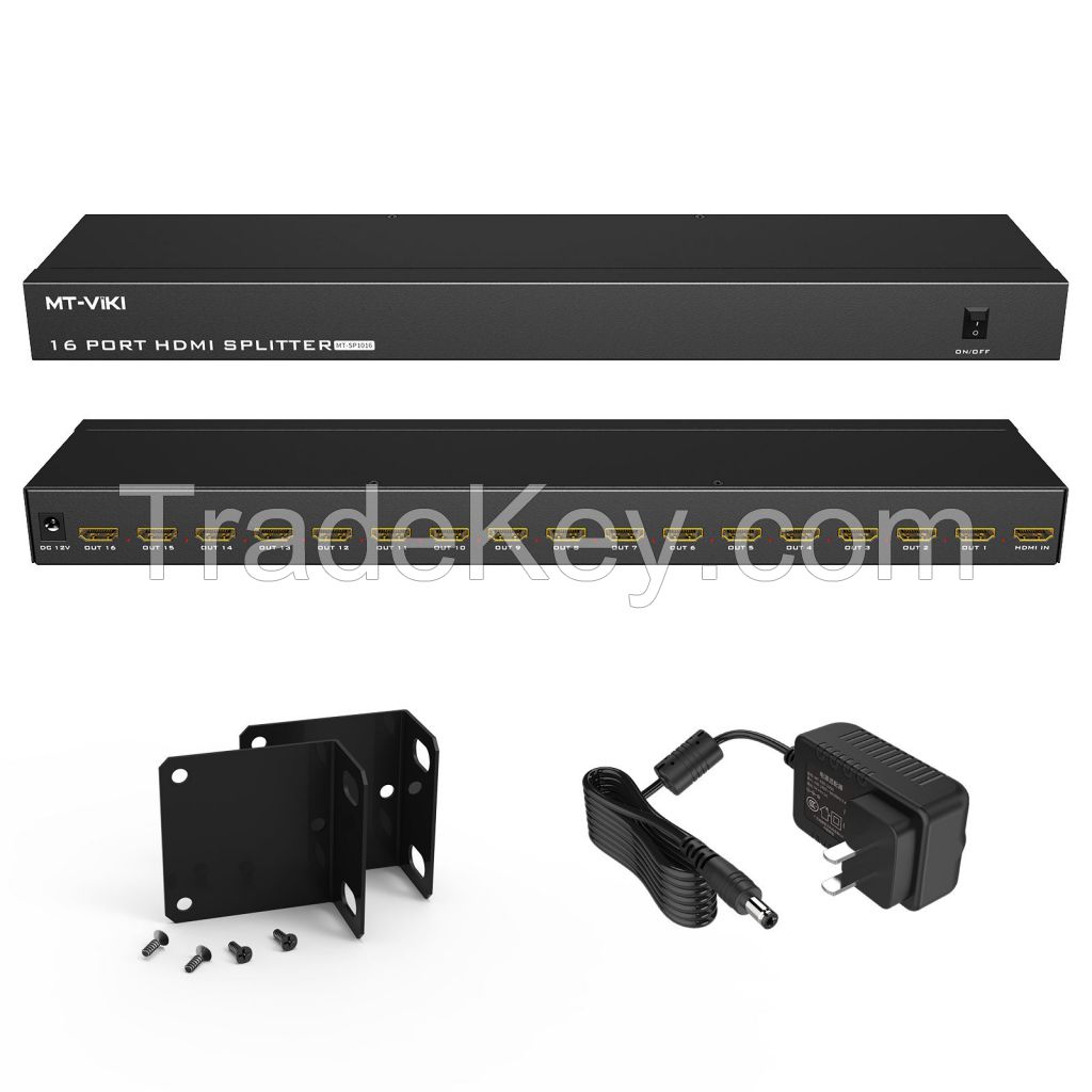 4K 30Hz HDMI Splitter 1 in 16 Out, MT-VIKI 1x16 1 Computer 16 Monitor + Power Adapter HDMI Splitter