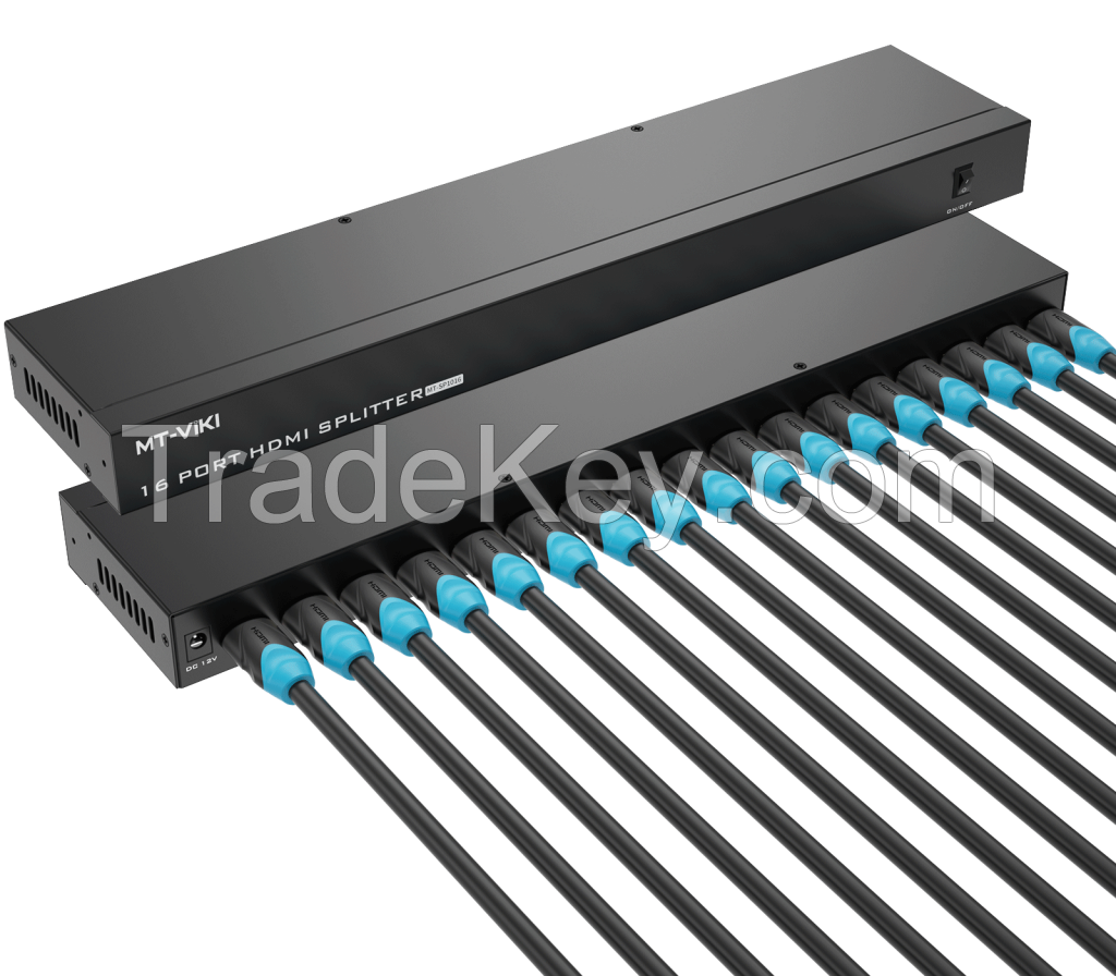 4K 30Hz HDMI Splitter 1 in 16 Out, MT-VIKI 1x16 1 Computer 16 Monitor + Power Adapter HDMI Splitter