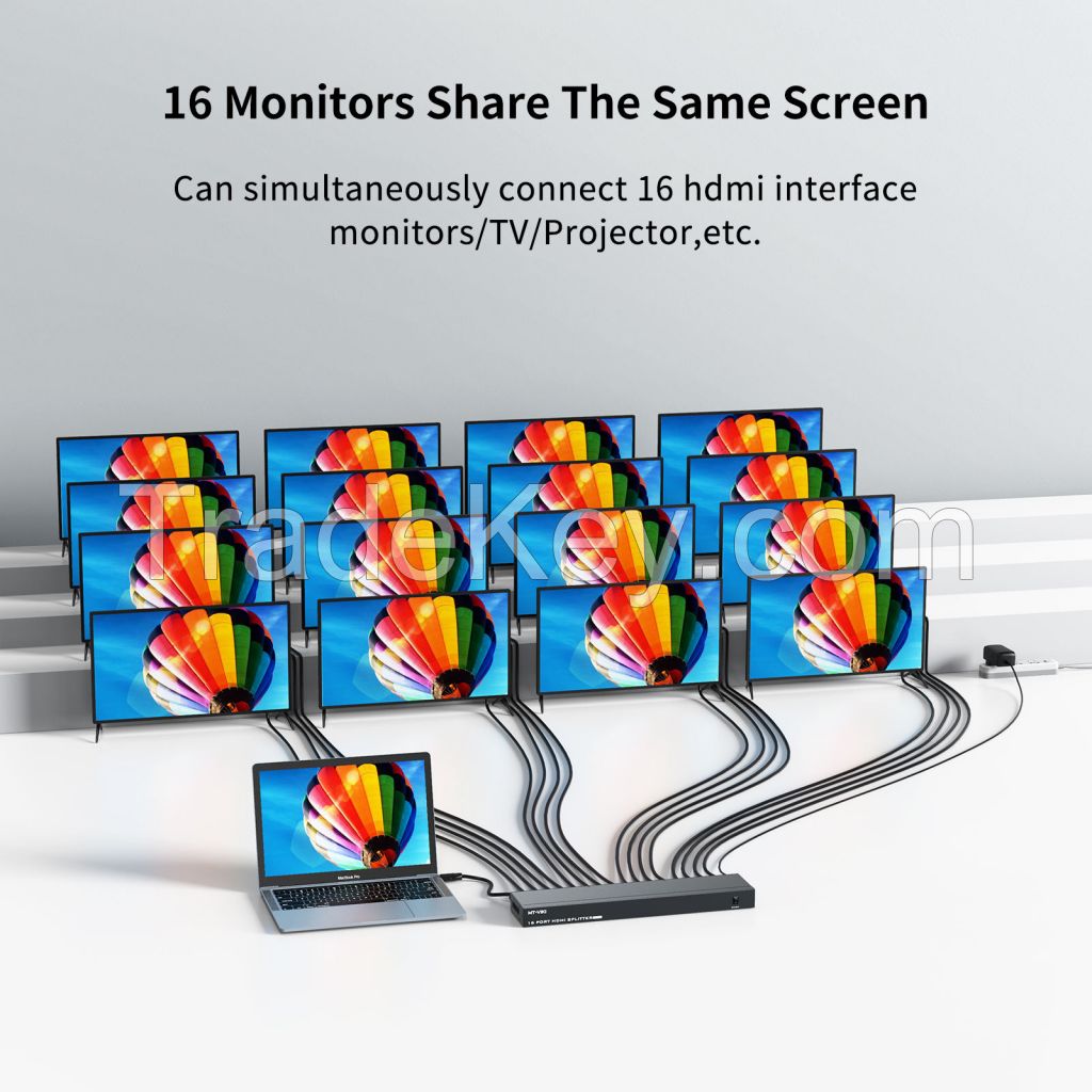 4K 30Hz HDMI Splitter 1 in 16 Out, MT-VIKI 1x16 1 Computer 16 Monitor + Power Adapter HDMI Splitter