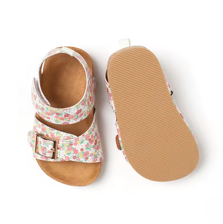 Custom Beach Open Toe Adjustable Strap Buckle Suede Sole Flat Kids Cork Sandals