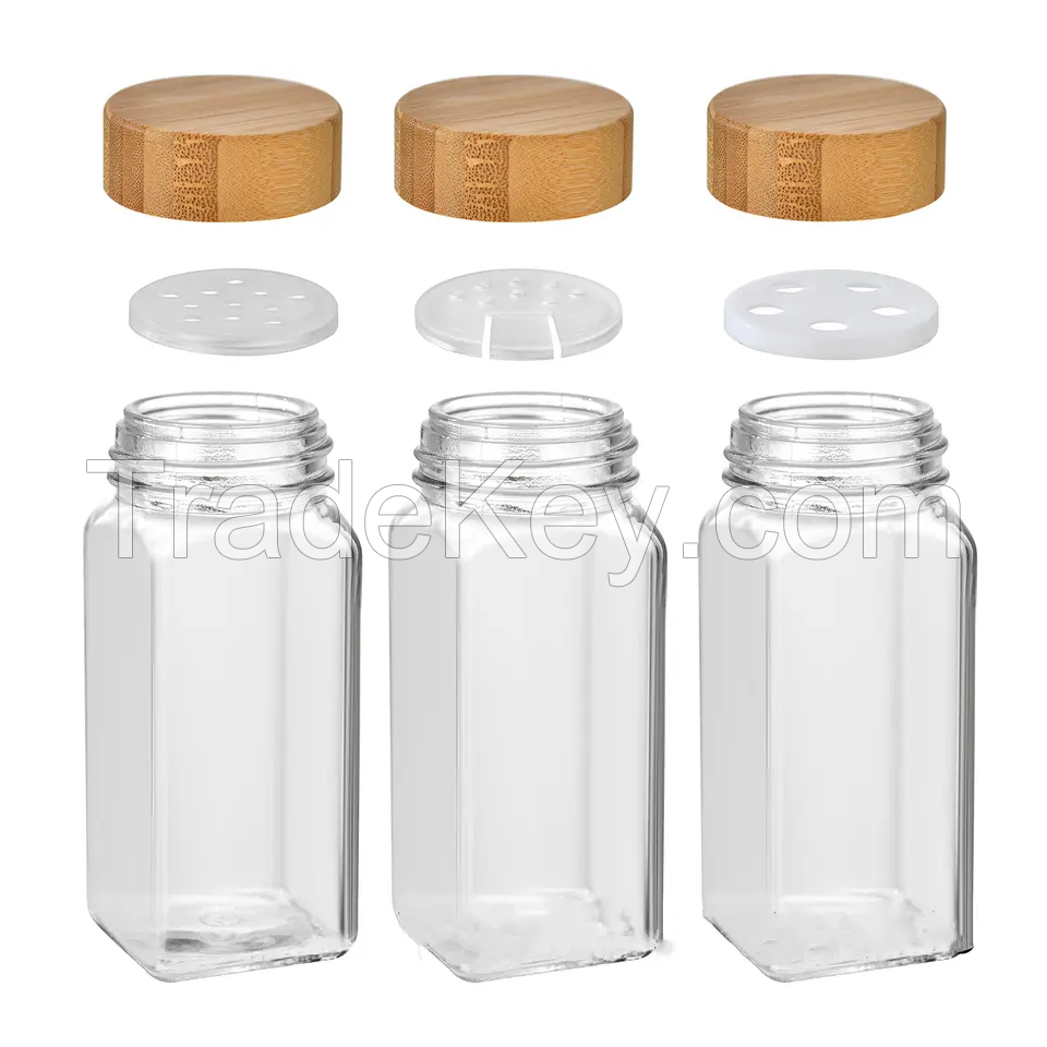 4oz square round seasoning glass bottle 120ml square round kitchen salt spice pepper shaker glass bottle with bamboo lid