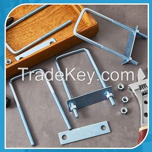 Square U-Bolt, Stainless Steel Square Bend U Bolts with Nuts and Frame Plate for Automobiles Trailer, Ski Boat, or Sailboat Trailer