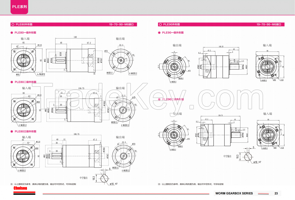 PLE80 High Precision Planetary Gearbox 19mm Input and 20mmOutput Shaft Ratio 4:1 to 100:1 Compact Low Backlash Gear Reducer for CNC Robotics and Automation