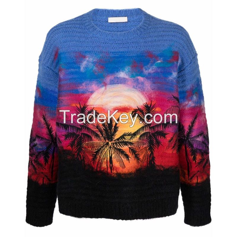 patterned knitted sweater male casual sublimation men's sweater custom Print knit sweater street wear custom fashion jumper custom