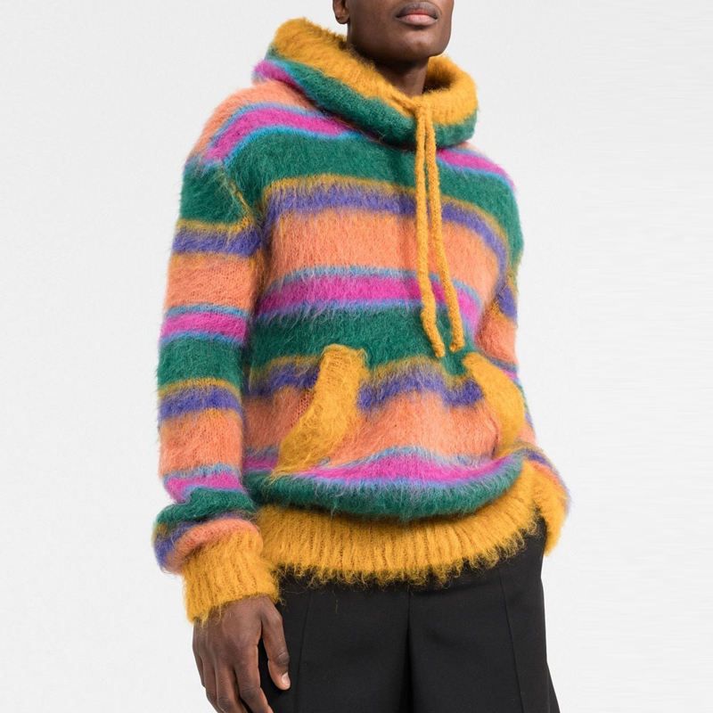 mens striped knitted mohair hoodies pullover jersei knit design jersei jumper knit design Pullover custom hooded sweater