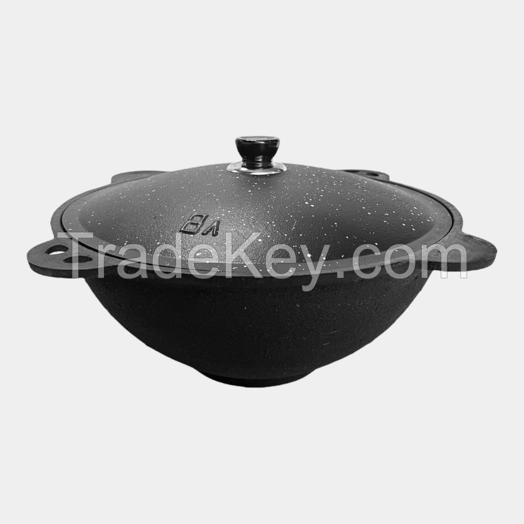 Cast Iron cauldron (dutch oven) with lid 8 L, flat bottom, marking &quot;BARAKA&quot;