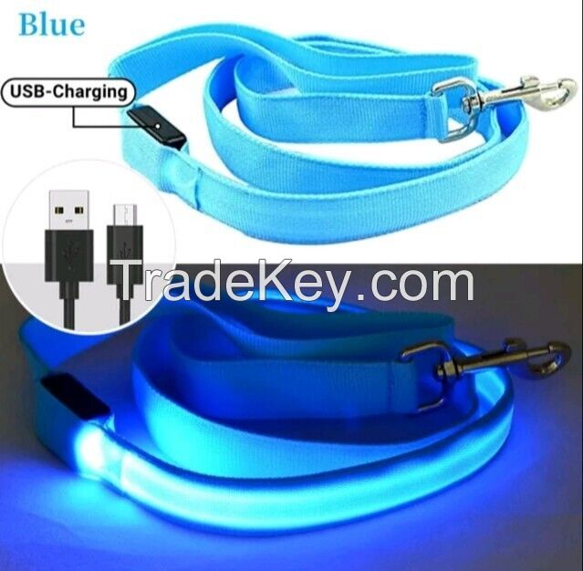 Night Safety Light UP Dog Collar USB Rechargeable Flashing Light Glowing Illuminated Pet Dog leash