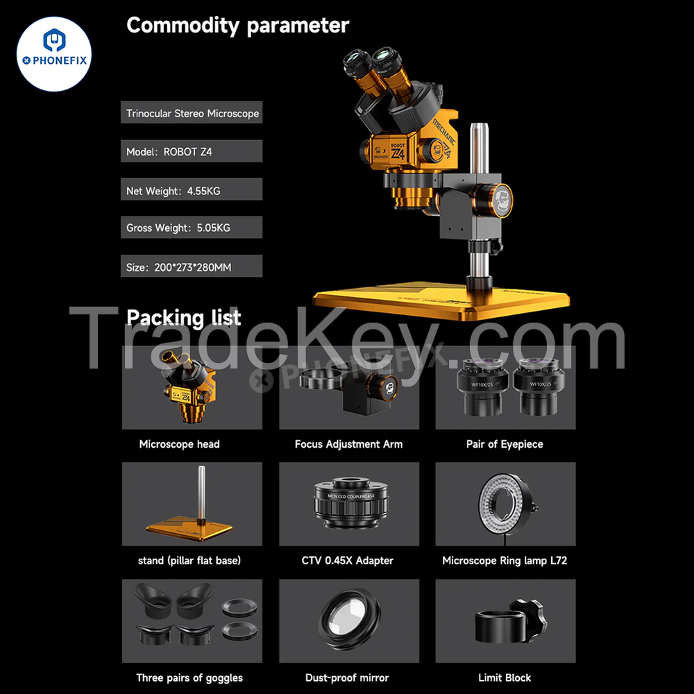 Mechanic ROBOT Z4 Trinocular Stereo Microscope PCB Observation