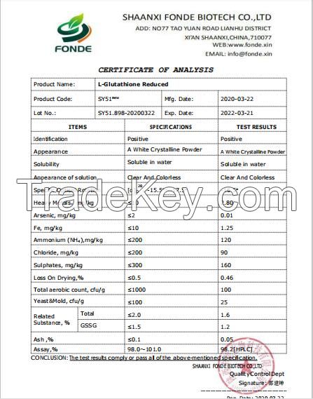 Bulk Food Grade High Quality L-Glutothione Reduced Glutathione Powder For Drink