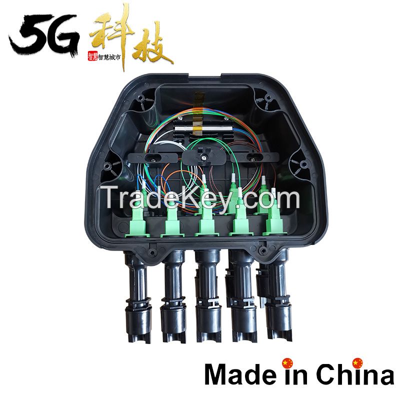 Pre-linked fiber optic splitter box with 8 fiber pre-linked cables for home use.  Pre-linked outdoor fiber optic splitter box.