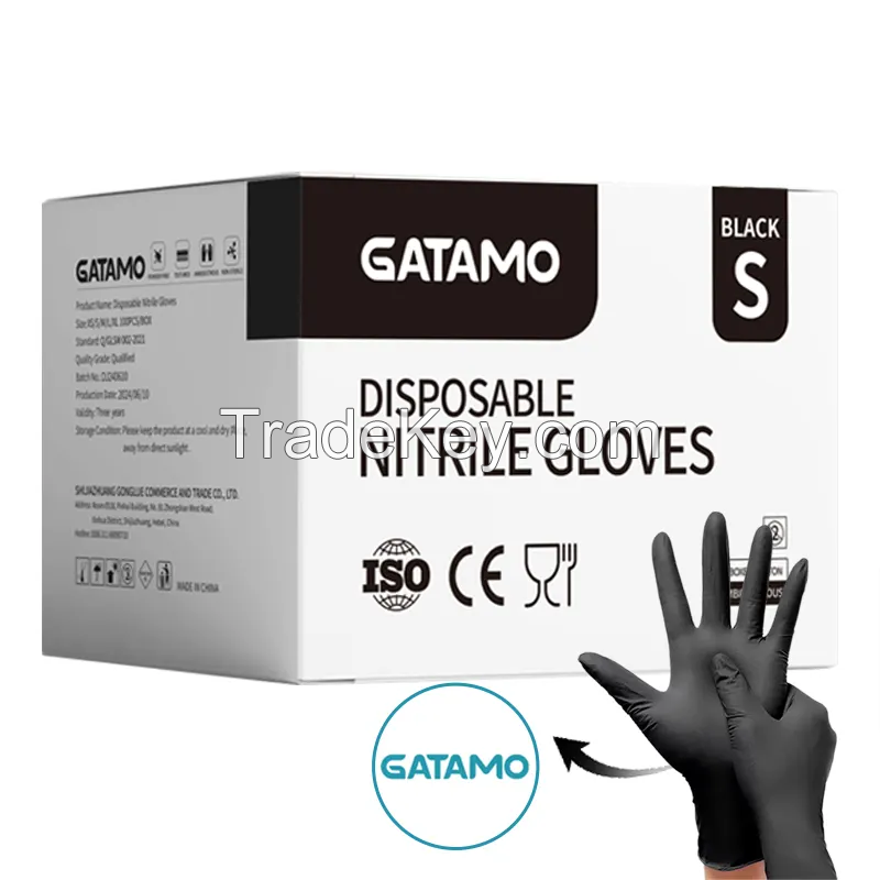 G38 Disposable nitrile gloves powder free guantes de nitrilo custom tattoo examination safety black nitrile gloves