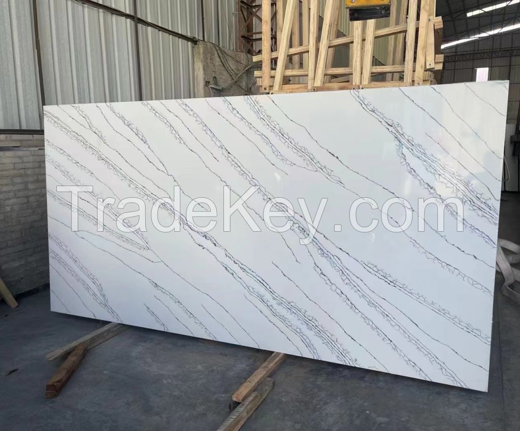 Premium White Calacatta Quartz Slab with Bold Veins (Artificial Quartz Stone Slab in Stock)