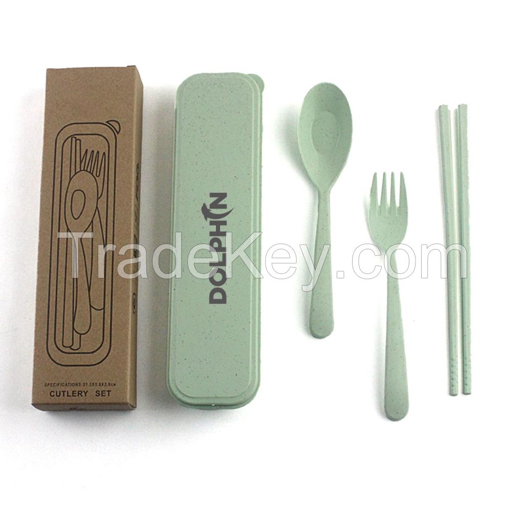 3 Pcs Portable Wheat Straw Utensil Set