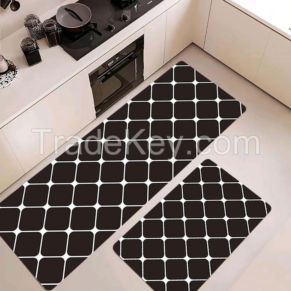 classic black and white pu kitchen mats 