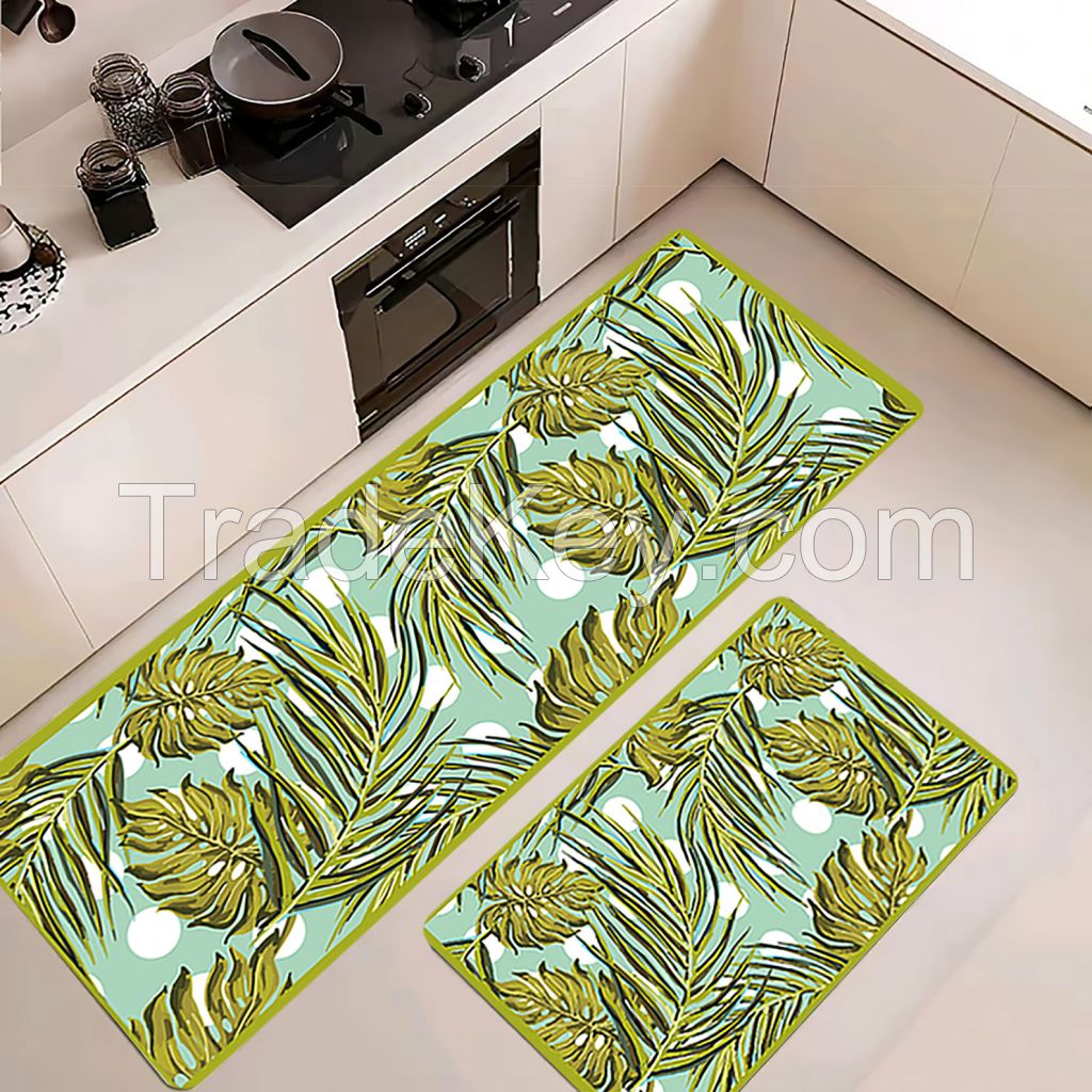 2 pcs of green color customized long standing anti-fatigue kitchen mats