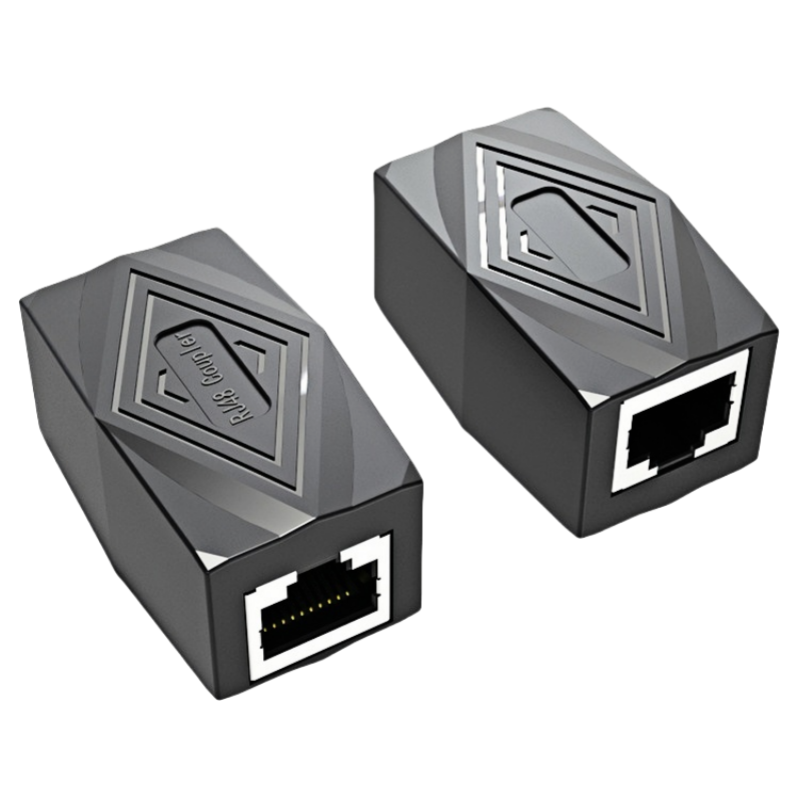 8P8C Three-way Adapter, RJ45 Connector, 10P10C Male-to-Female and Female-to-Female, RJ4850 Shielded, All-plastic, Black