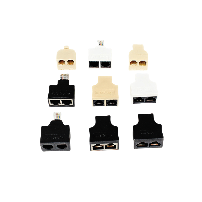 8P8C Three-way Adapter, RJ45 Connector, 10P10C Male-to-Female and Female-to-Female, RJ4850 Shielded, All-plastic, Black