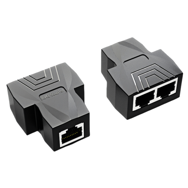 8P8C Three-way Adapter, RJ45 Connector, 10P10C Male-to-Female and Female-to-Female, RJ4850 Shielded, All-plastic, Black