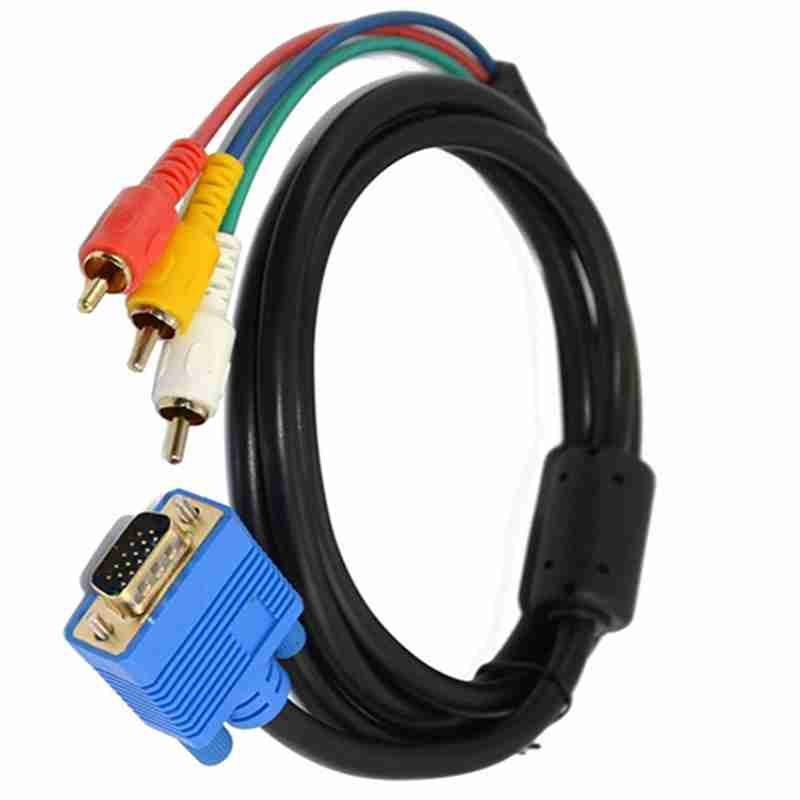 Copper Core Cable, VGA 15P Male / 3 RCA Male, Nickel-plated Component Video Cable for Connecting Computers, TVs and Projectors, with Single Ferrite Bead 