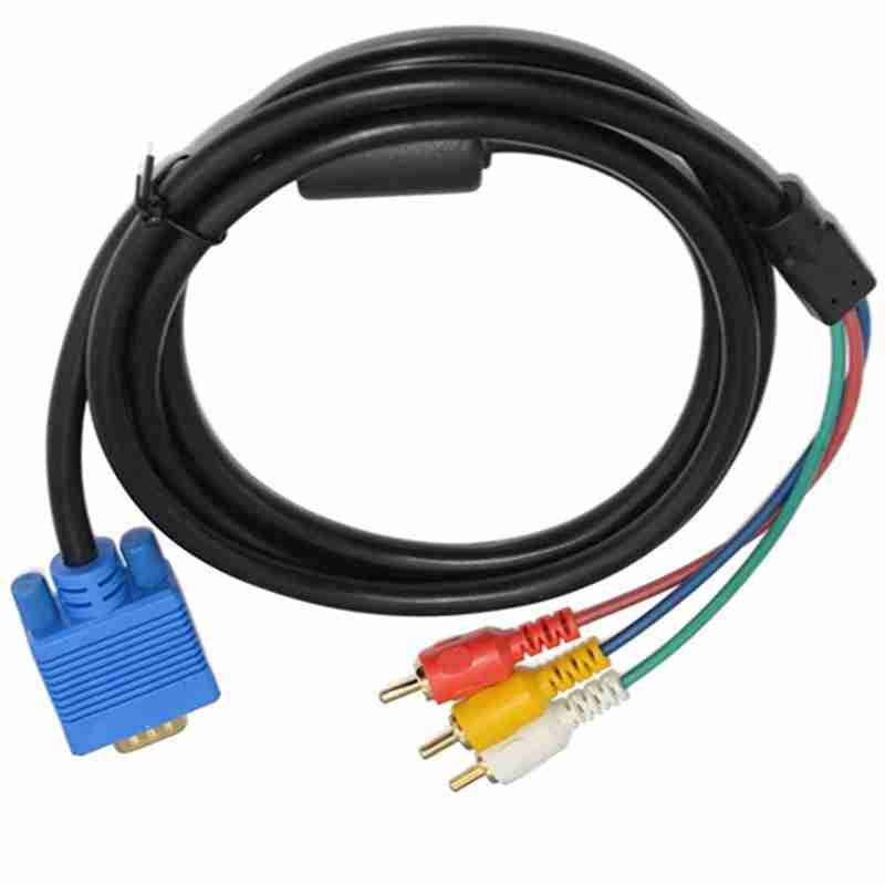 Copper Core Cable, VGA 15P Male / 3 RCA Male, Nickel-plated Component Video Cable for Connecting Computers, TVs and Projectors, with Single Ferrite Bead 