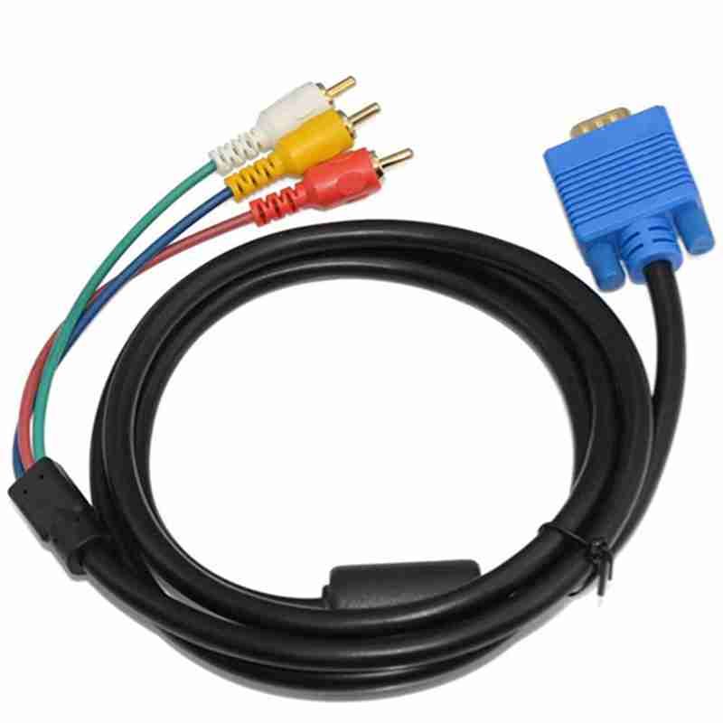 Copper Core Cable, VGA 15P Male / 3 RCA Male, Nickel-plated Component Video Cable for Connecting Computers, TVs and Projectors, with Single Ferrite Bead 