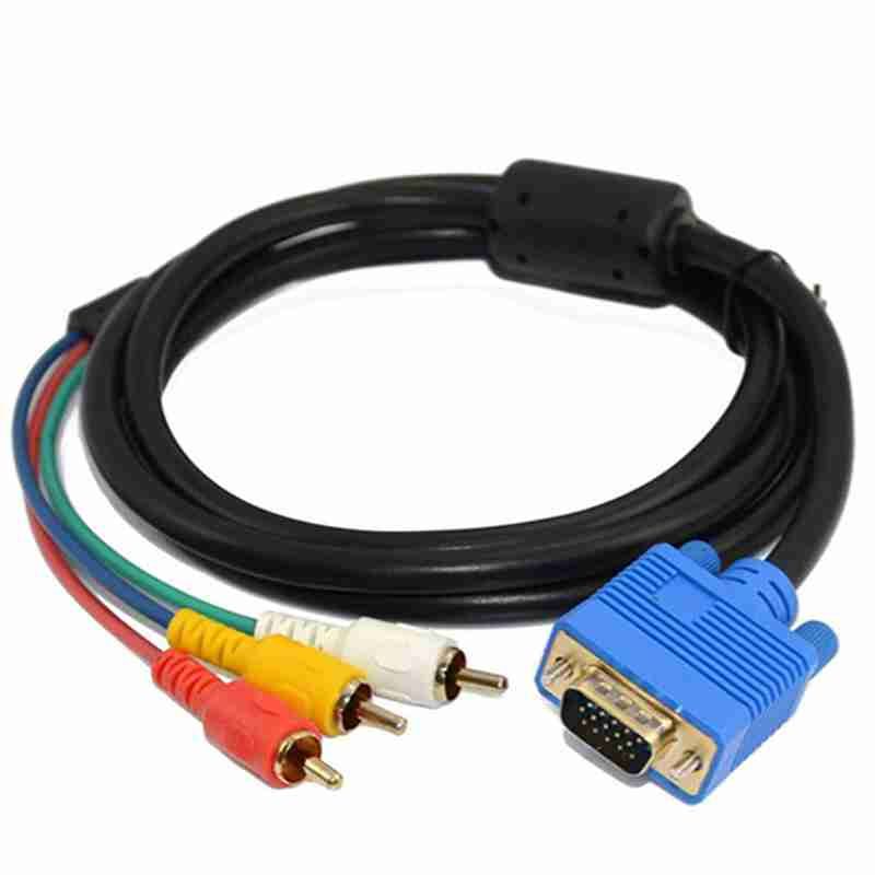 Copper Core Cable, VGA 15P Male / 3 RCA Male, Nickel-plated Component Video Cable for Connecting Computers, TVs and Projectors, with Single Ferrite Bead 