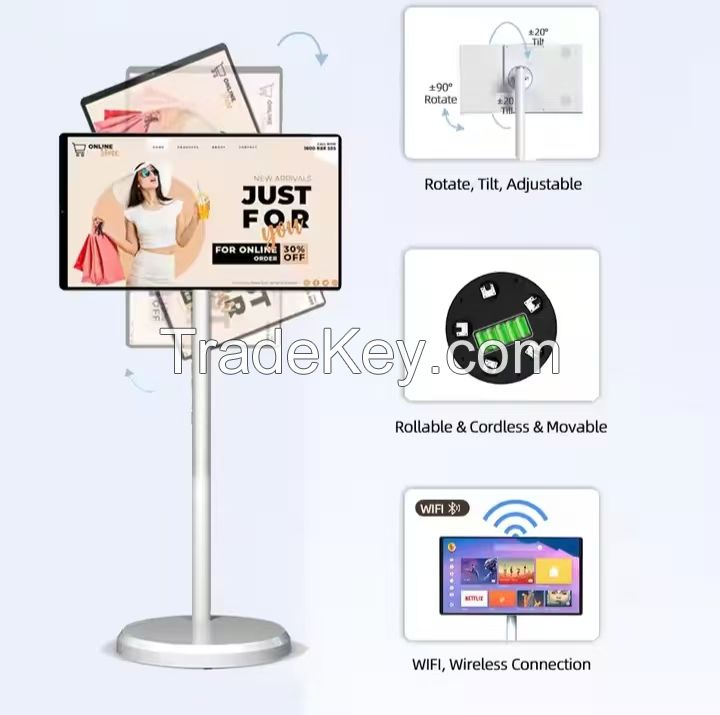 32-inch portable touchscreen TV with built-in rotating panel and smart TV functionality, including a stand.