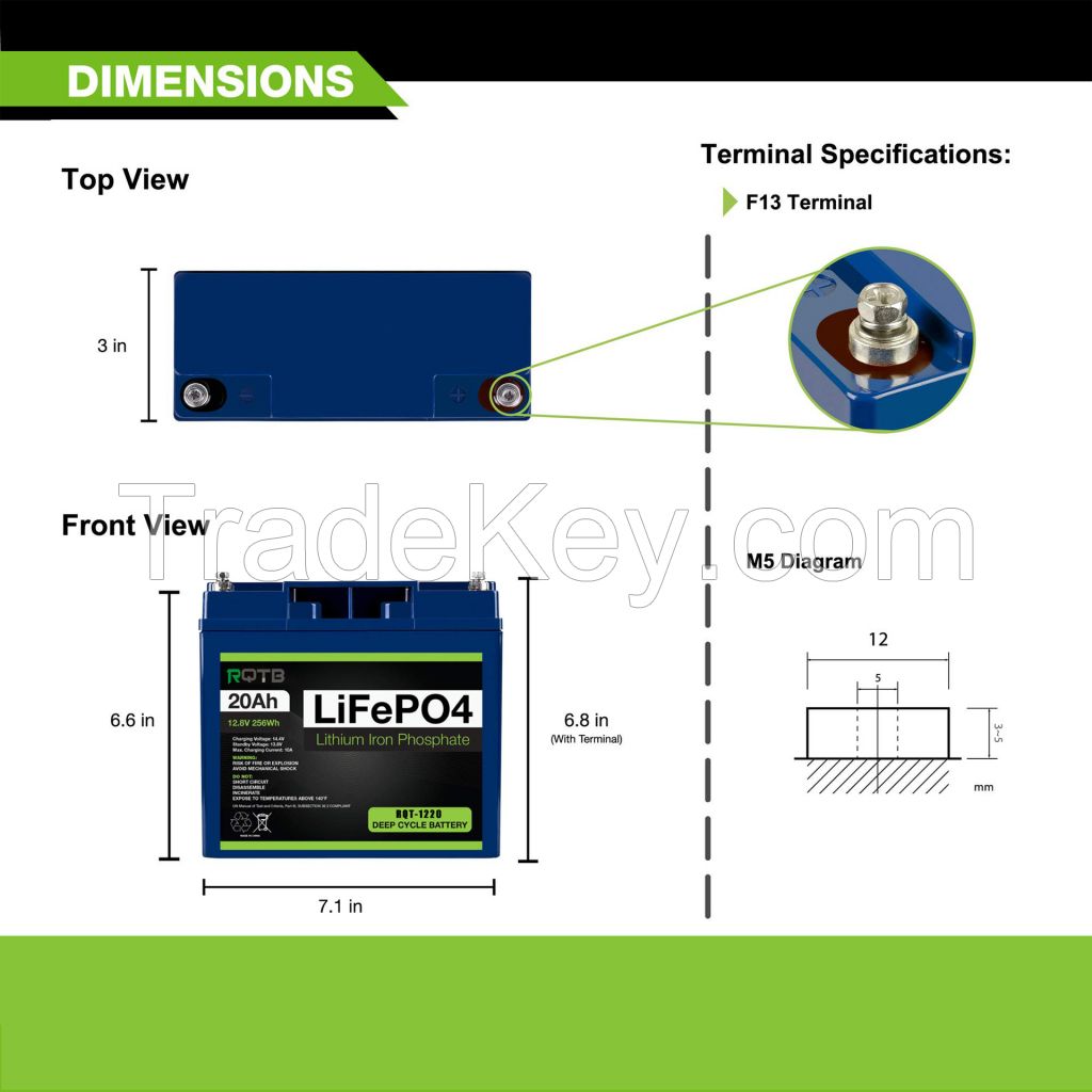 RQT - 12V50AH Lithium Iron Phosphate Battery for Solar Photovoltaic Lighting, Monitoring and Small - scale UPS Backup Power Supply