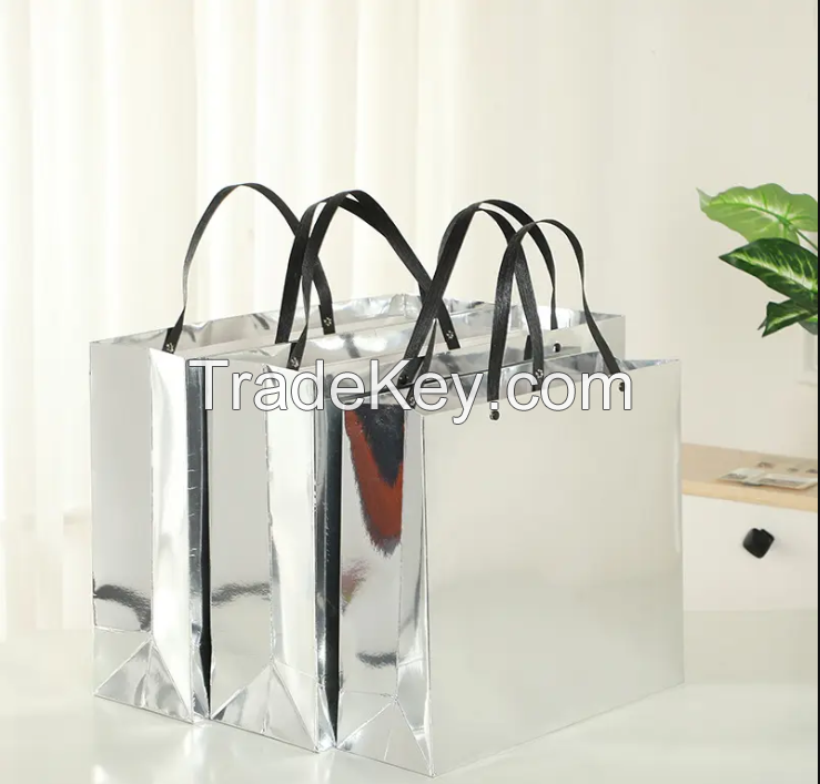 Luxury Brand Custom Logo Handmade Silver Reflective Shopping Bags Certified Clothing Boutique Packaging Shoes Gifts Paper