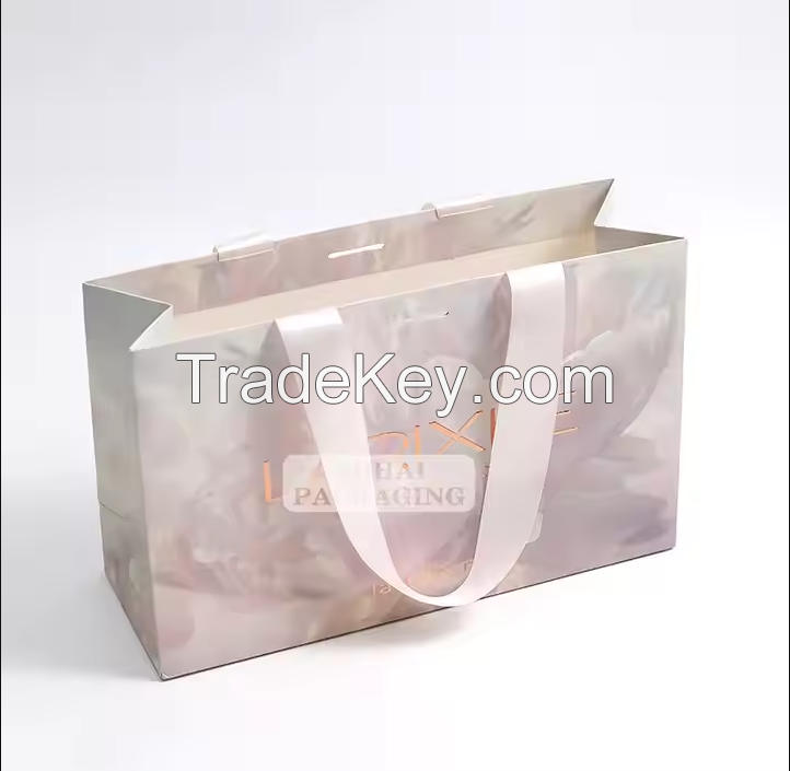 Luxury Gift Carry Paper Bags Boutique Eco Marble Design Paper Bags with Ribbon Handle