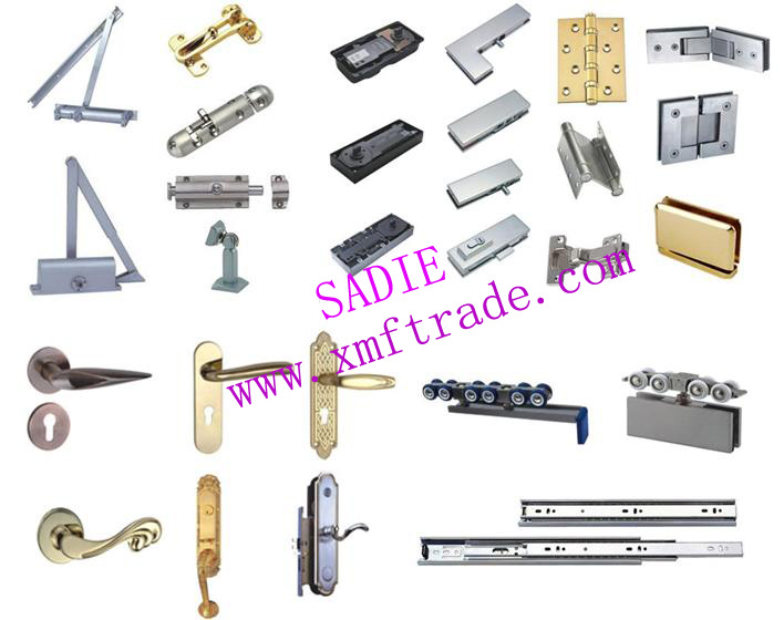 door hinge, handle, lock, closer, stop, holder, floor spring and clips, etc