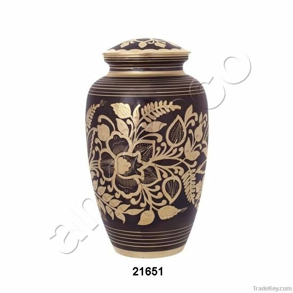 Engraved Flower Brass Urn