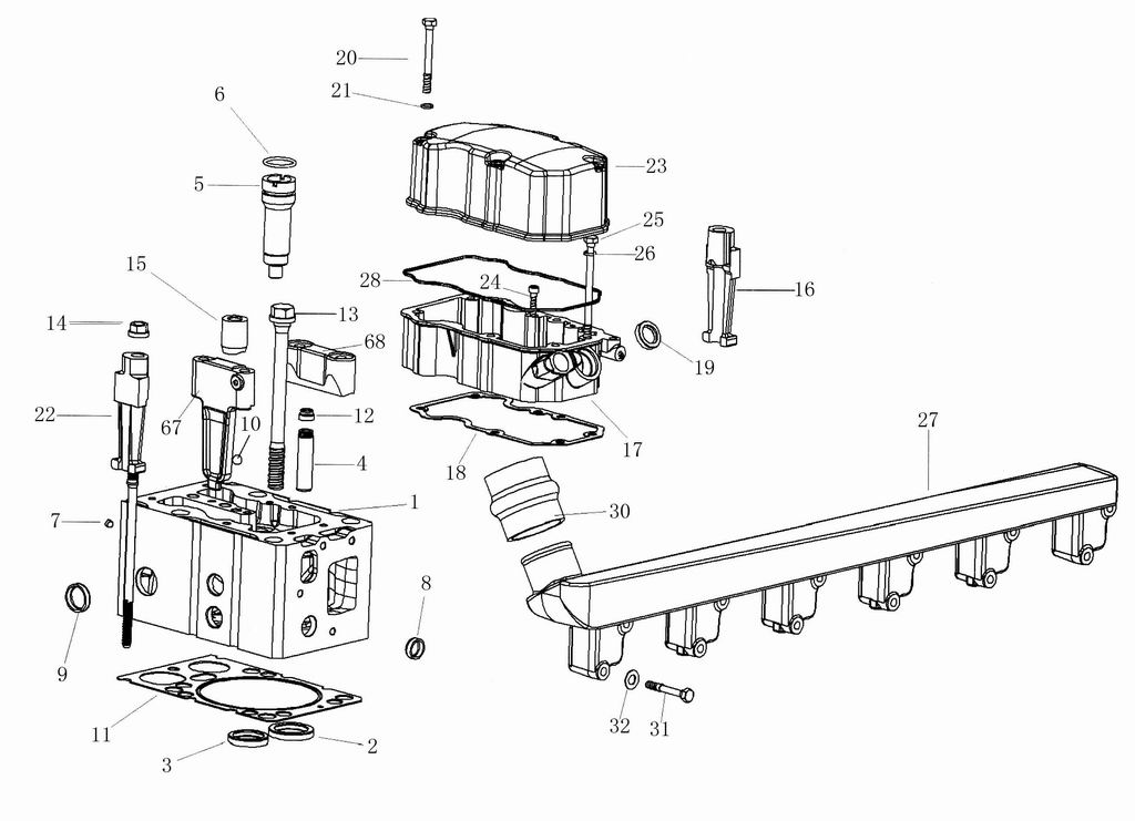 Cylinder Head and Valve-Gear Mechanism for EGR WEICHAI ENGINE, HOWO STR