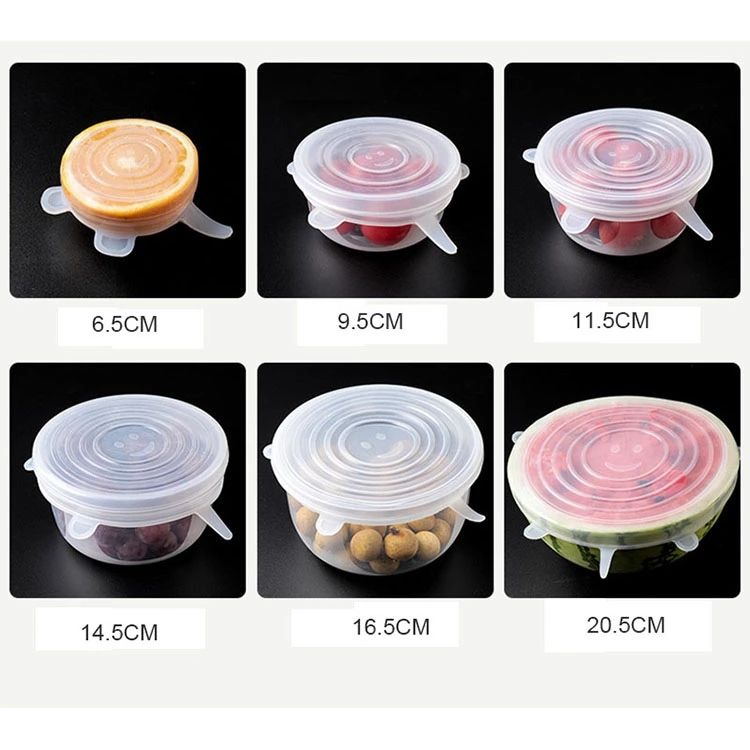 100% food grade free reusable flexible 6 Pcs silicone stretch lids