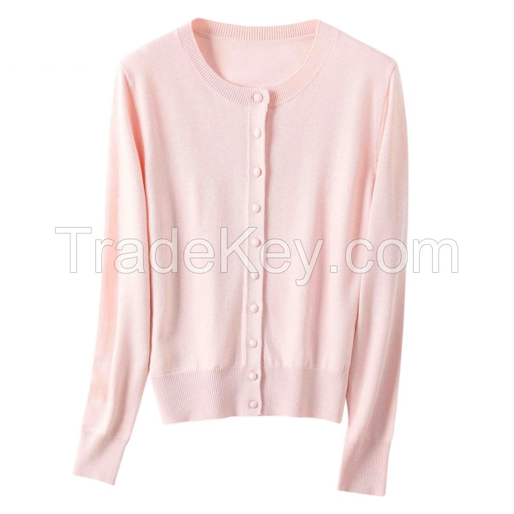 2026 Lady's Woollen Sweater Round-neck button-up fashionable outerwear