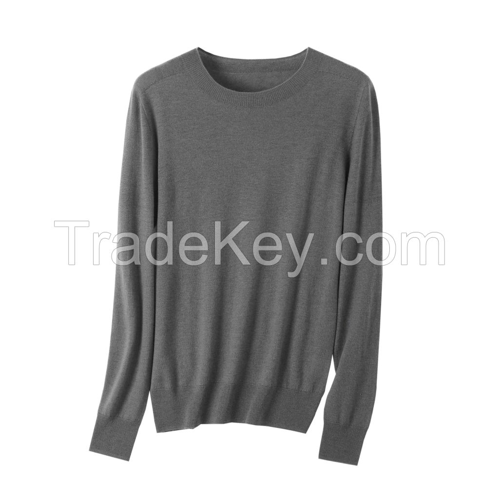 2026 Lady's Woollen Sweater Solid Color Round Neck Pullover