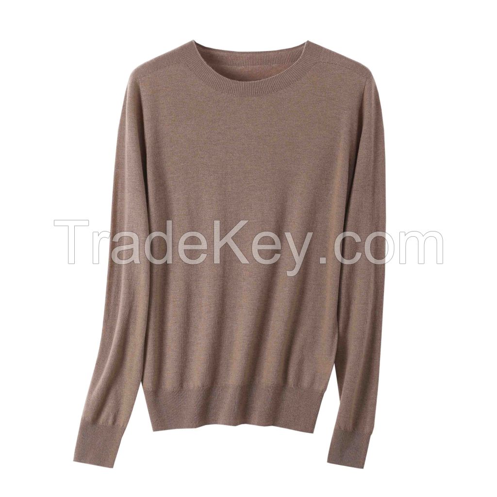 2026 Lady's Woollen Sweater Solid Color Round Neck Pullover