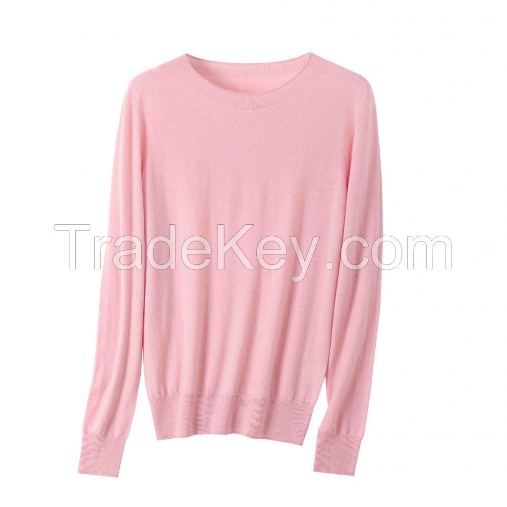2026 Lady's Woollen Sweater Solid Color Round Neck Pullover