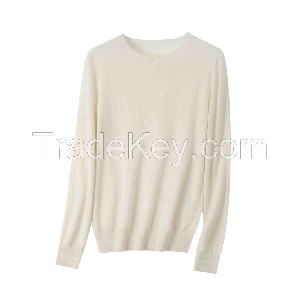 2026 Lady's Woollen Sweater Solid Color Round Neck Pullover