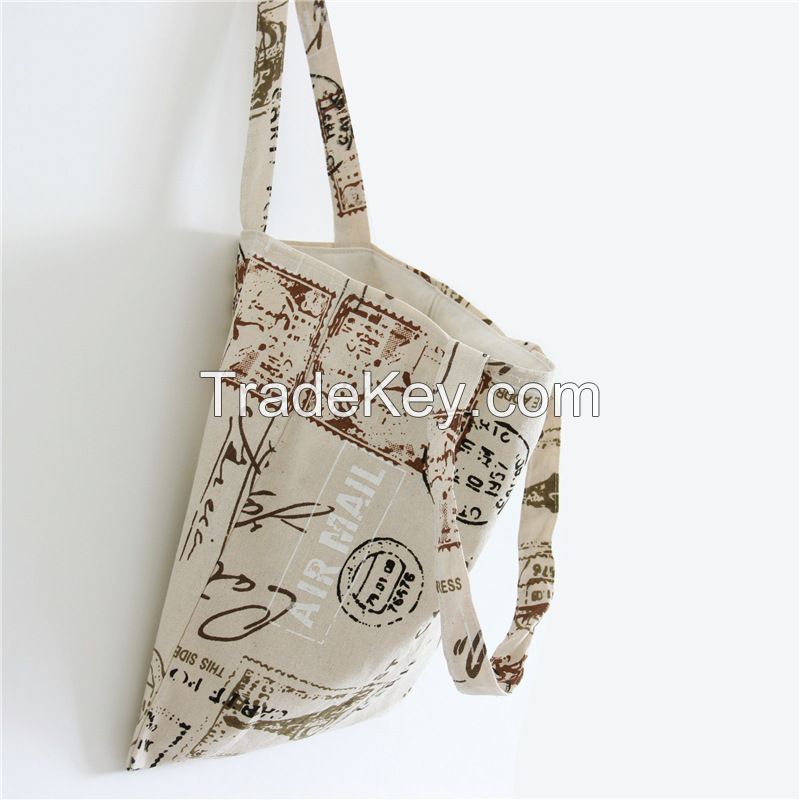 Printed Post Chapter Pattern Cotton Linen Shopping Bag Shoulder Bags