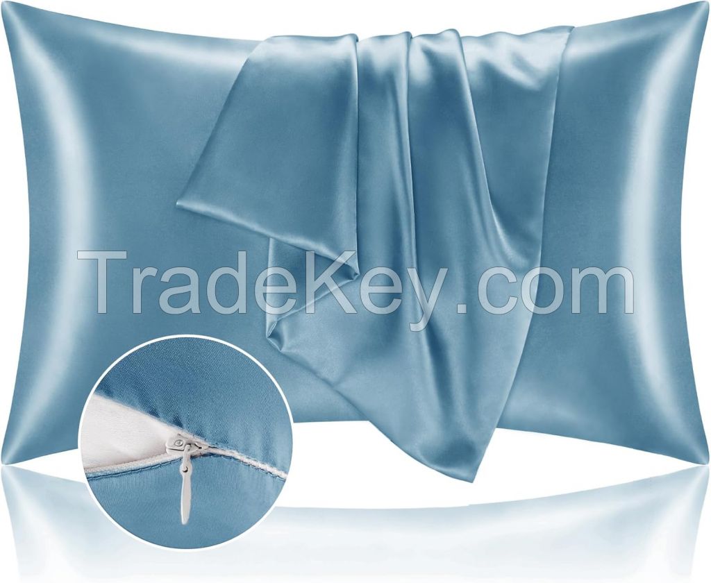 Wholesale Satin Pillowcase with Zipper Coral Pillow Cases Super Soft and Cooling Silk Pillow Cover Oeko imitated Silk Pillow Cases