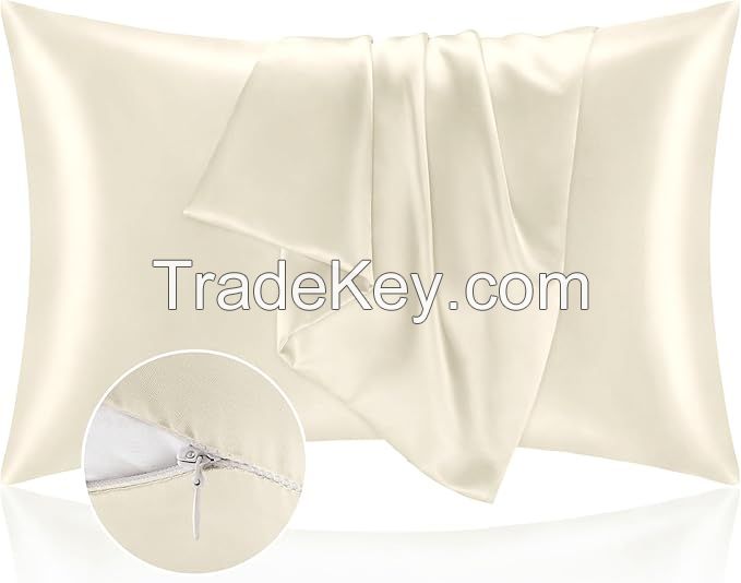 Wholesale Satin Pillowcase with Zipper Coral Pillow Cases Super Soft and Cooling Silk Pillow Cover Oeko imitated Silk Pillow Cases