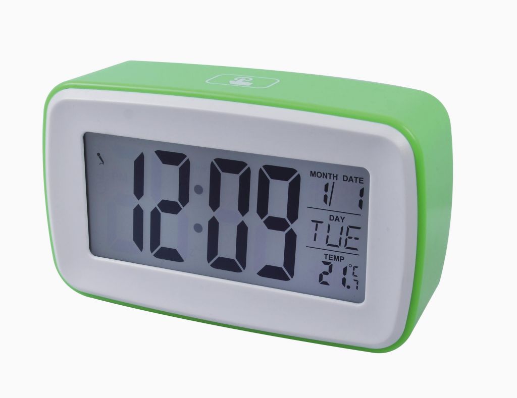 Record LCD Alarm Clock with Touch White Backlight, Green Desktop Digital Calendar