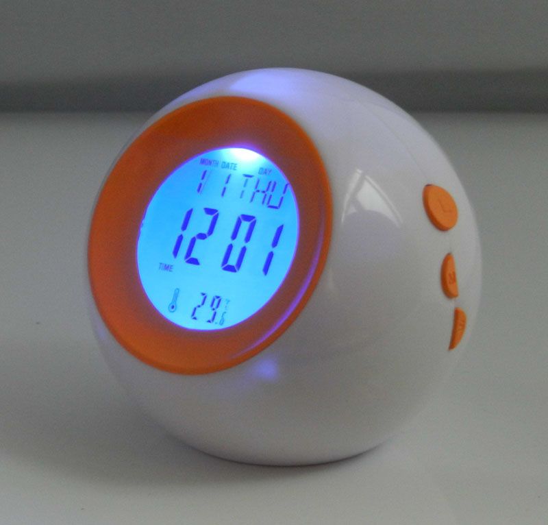 Ball Desk Clock with Digital Calendar &amp; Color Changing Light