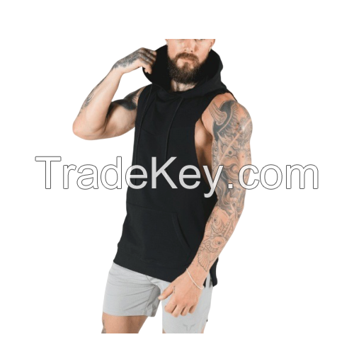 customise men warm gym fitness sleeveless hoodie pullover fleece french terry cotton velour/velvet