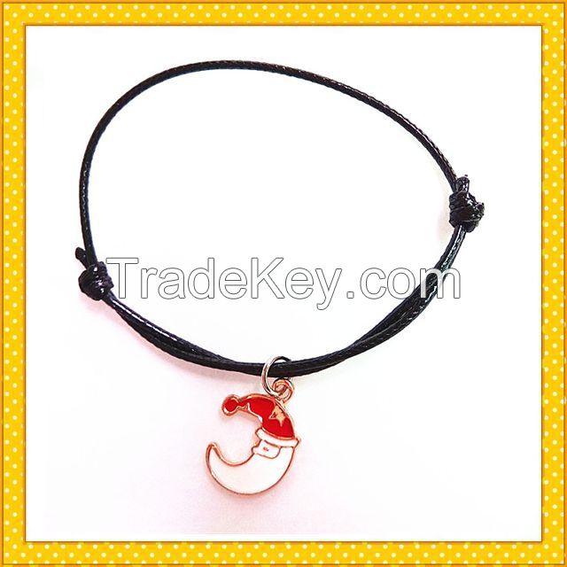 door bell shape wax rope promotional gift charm bracelet