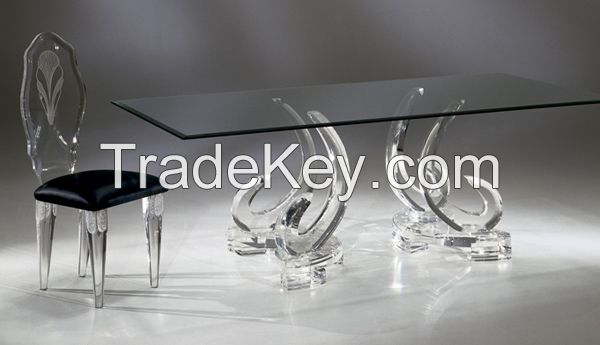 Acrylic diinnig table  Elegant Design Tempered glasstable top + Acrylic base 