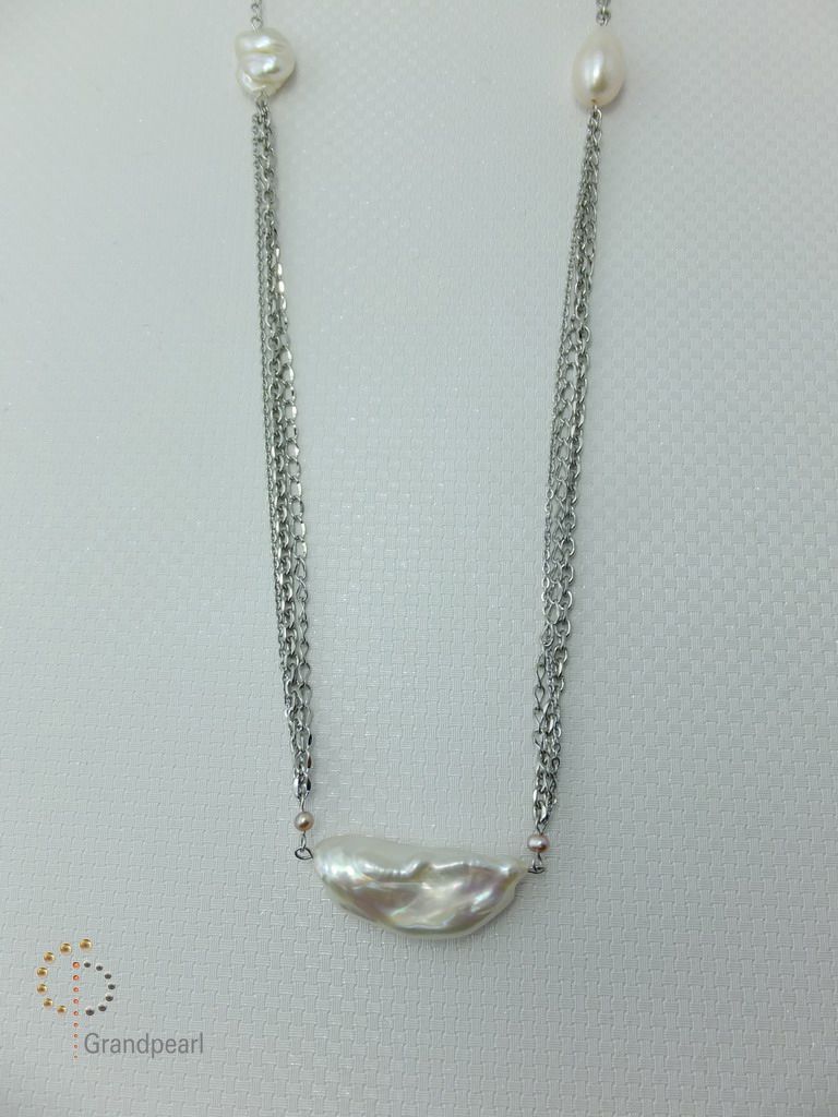 PNA-014 Pearl Necklace with Sterling Silver Chain